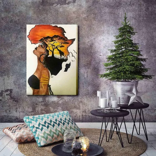Vista 7 de Arte de pared enmarcado afroamericano, póster de mujer africana nostálgica, pintura en lienzo, niña negra, abstracto, puesta de sol, paisaje