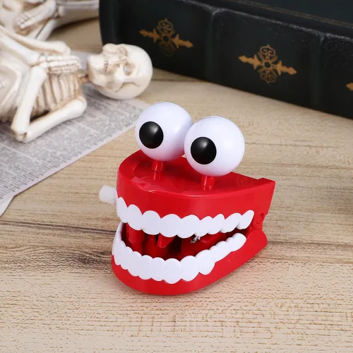 Vista 9 de Dientes parloteadores cuerda juguete: juguete de dientes que caminan con ojos LED divertidos dientes falsos de juguete de relojería dentaduras