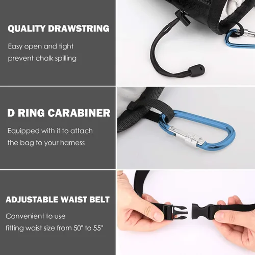 Vista 3 de Moko Rock Climbing Chalk Bag, Bouldering Chalk Pot Bucket with Adjustable Belt & Carabiner Drawstring Climbing Gear
