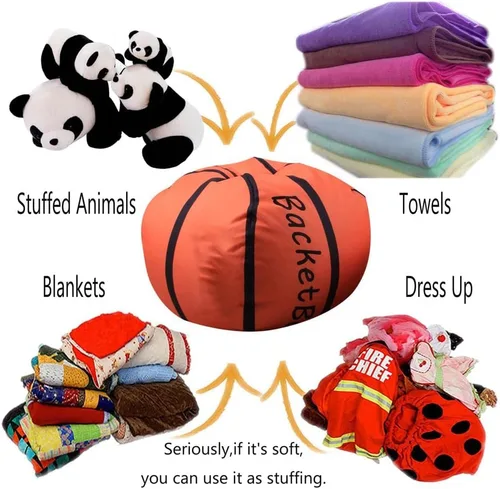 Vista 2 de KENANLAN Puf de fútbol para niños, puf de almacenamiento para niños, puf de 18 pulgadas con cremallera, para juego de juguetes de felpa (baloncesto)