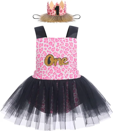 Vista 11 de IBTOM CASTLE Vestido de princesa tutú para niña pequeña con estampado de leopardo, dona, ratón, vestido de princesa con funda para pañales, conjunto