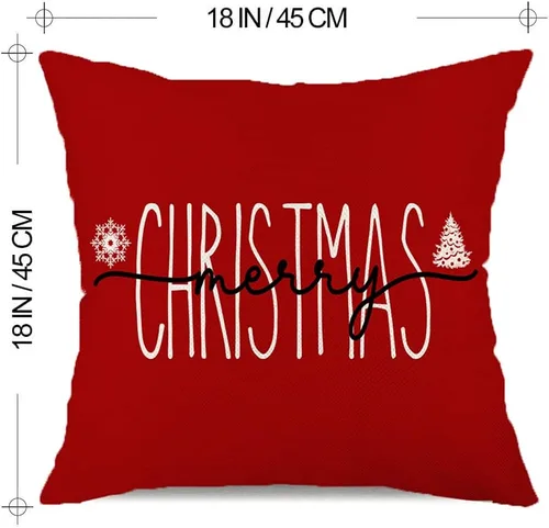 Vista 3 de Funda de Cojín para Decoraciones Navideñas Feliz Navidad, 18 x 18 Pulgadas Funda de Cojín con Frase Navideña Estilo Granja para Sofá Sillón