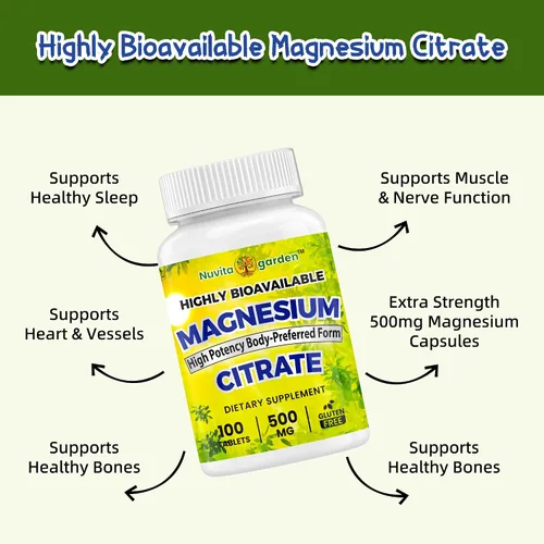 Vista 4 de Magnesio (Citrato) 500 mg - Suplemento de magnesio para hombres y mujeres - para la salud del corazón y los huesos, apoyo del sistema inmunológico
