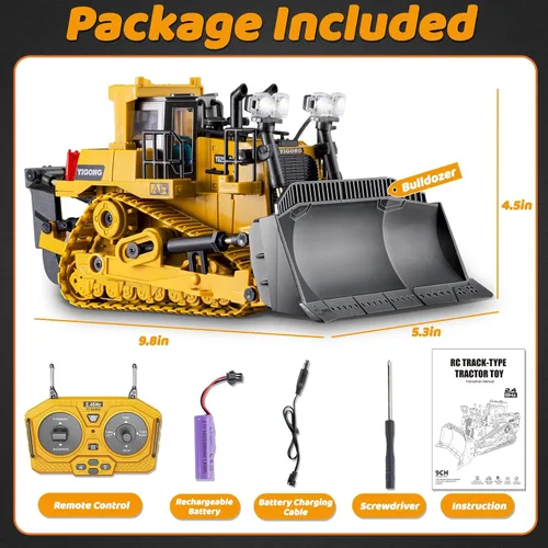 Vista 7 de Samtop Juguetes Rc Bulldozer - Vehículos de construcción de control remoto, camiones Bulldozer para niños y niños de 7 años, 8-12 - Cargador