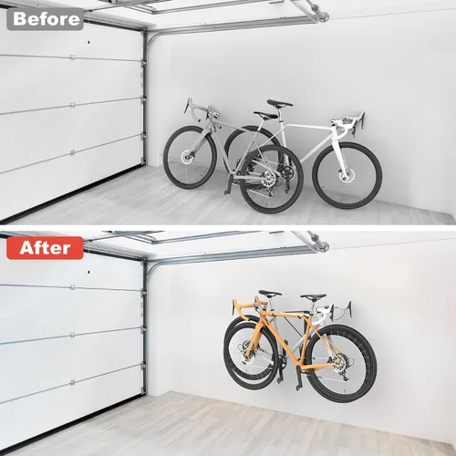 Vista 8 de WALMANN Soporte horizontal para bicicleta montado en la pared, plegable que ahorra espacio para 4 bicicletas, almacenamiento interior de bicicletas