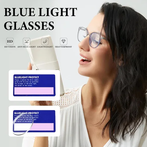 Vista 3 de FONHCOO Blue Light Glasses for Women Men Computer Eyeglasses(Blue) Lightweight TR90 Round Frame Transparent Blue Light Blocking Glasses