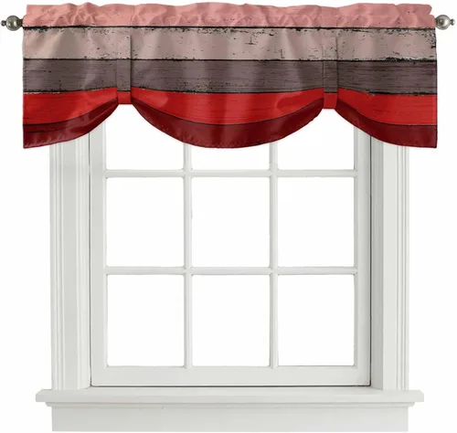 Vista 9 de Cenefa de cenefa retro rústica, antigua granja, madera de granero, rojo y marrón, cenefa de ventana para sala de estar, dormitorio, cenefa corta