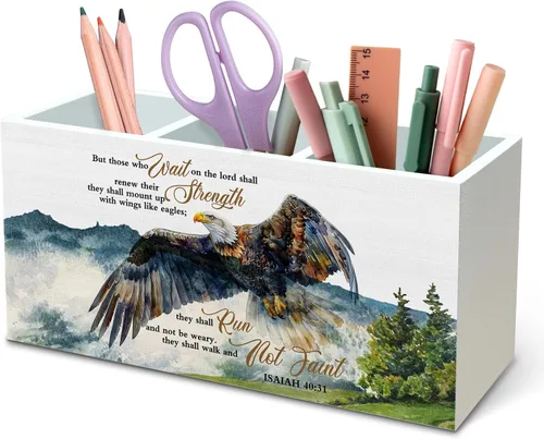 Vista 12 de DILSJ Hummingbird - Organizador de lápices inspirador para escritorio, regalos inspiradores para mujeres, citas motivacionales, caja de madera
