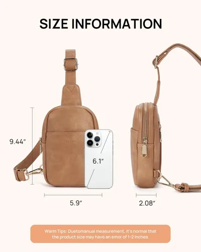 Vista 104 de Telena Riñonera pequeña para mujer, de cuero, cangureras, bolsa de pecho para mujer