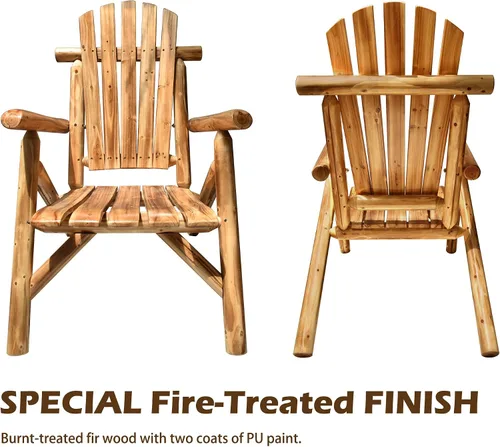 Vista 6 de Anraja Silla Adirondack de madera para exteriores, muebles de troncos de madera, porche, patio, exterior, asiento rústico, interior, césped, salón