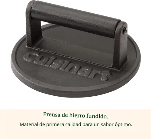 Vista 3 de Cuisinart - Prensa de hamburguesas aplastadas de hierro fundido de 6.5", prensa de parrilla redonda de borde plano para hamburguesas crujientes