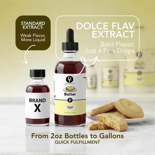 Vista 6 de Dolce Flav Extracto de mantequilla – 2 onzas soluble en agua, Kosher, sin azúcar, sabor concentrado de mantequilla de imitación para hornear