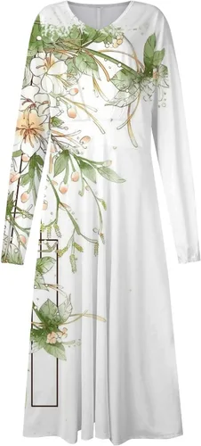 Vista 5 de ZPWSHI Vestidos para mujer otoño invierno casual moda cuello en V manga larga gradiente impresión vestido largo
