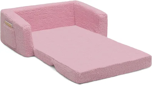 Vista 13 de Delta Children Cozee - Sofá convertible 2 en 1 de sherpa abatible para niños, color rosa