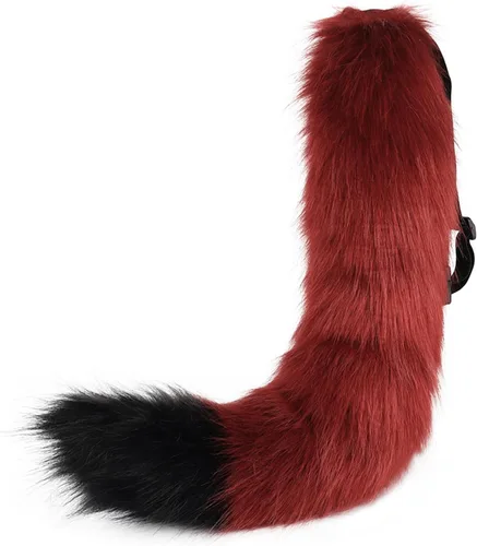 Vista 11 de Cola de zorro de 25.6 in (25.6 pulgadas) lobo gato cola larga de felpa suave y esponjosa, accesorios de fiesta de juegos de rol de Halloween