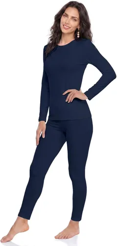 Vista 11 de WEERTI Ropa interior térmica para mujeres Long Johns con forro polar, capa base para mujeres para clima frío, conjunto de top y pantalón Negro