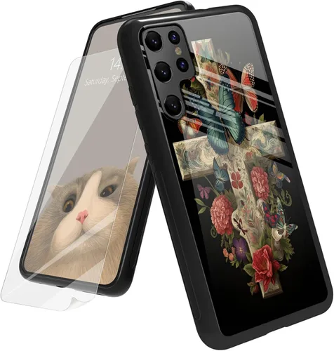 Vista 24 de Funda para Samsung Galaxy A12 5G con protector de pantalla, parte trasera de vidrio templado + TPU de silicona suave que absorbe los golpes