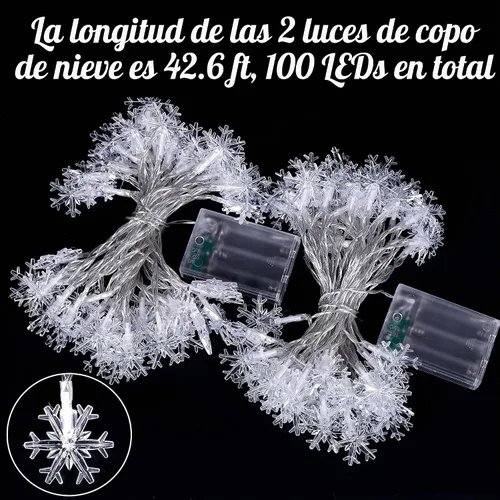 Vista 3 de 2 piezas de 100 luces LED de copo de nieve para colgar decoraciones, Decoración iluminada de invierno para vacaciones, Navidad, suministros