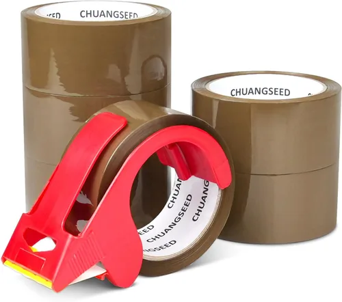 Vista 8 de CHUANGSEED 2 paquetes de cinta de embalaje marrón con dispensador - 2.7 mil x 1.9 pulgadas x 55Y Cinta de embalaje resistente para cajas de mudanza