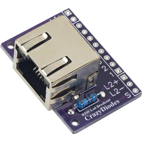 Vista 2 de 4pcs RJ45 Ethernet conector Breakout Board 13 Pin con 2 luz LED, 4 cabezales de pin macho