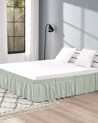 Vista 5 de Falda de cama verde salvia, tamaño Queen de 16 pulgadas de caída, ajustable y elástica envolvente, plisada, con volantes de polvo de lujo para cama