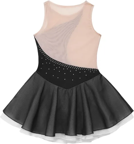 Vista 6 de Kids Girls Sleeveless Figure Ice Skating Dress Leotard Mesh Splice Roller Skating Dance Performance Costume