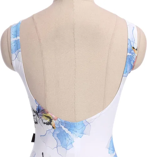 Vista 46 de AFAVOM Leotardos de ballet para mujeres adultas con estampado de flores de mariposa sin espalda, leotardos de gimnasia con brasier y prácticas