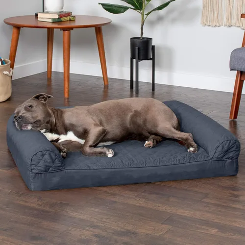 Vista 3 de FurHaven Cama ortopédica clásica para perros grandes estilo sofá, con acolchado estilo huevo y base de espuma ortopédica sólida para soporte Gris