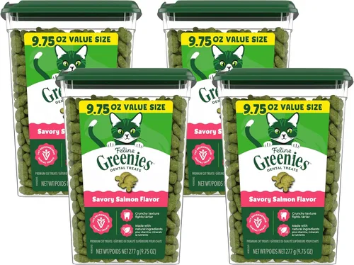 Vista 12 de Greenies Golosinas para gatos, golosinas dentales naturales para gatos adultos recomendadas por veterinarios felinos, sabroso sabor a salmón, bolsa