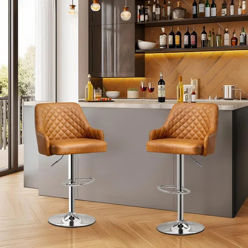 Vista 2 de Juego de 2 taburetes de bar ajustables para encimera de cocina, color marrón