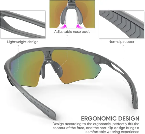 Vista 21 de Lentes de sol polarizados para ciclismo con 5 micas UV400, con armazón TR90.