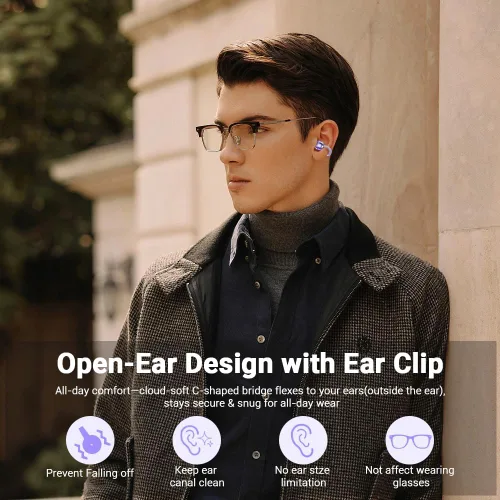 Vista 2 de Auriculares con clip, auriculares de oreja abierta inalámbricos Bluetooth 5.4, auriculares ligeros de oreja abierta con micrófono batería de 58