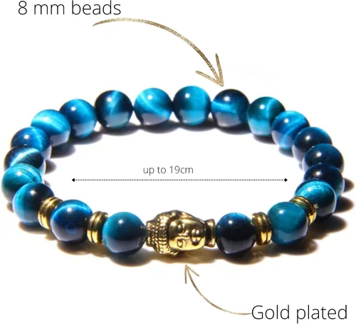 Vista 3 de Natural AAA Royal Blue Tiger Eye Stone Beads Pulsera Hombres Buddha Charm Pulseras Pulsera Stretch Pulsera Mujer Joyería