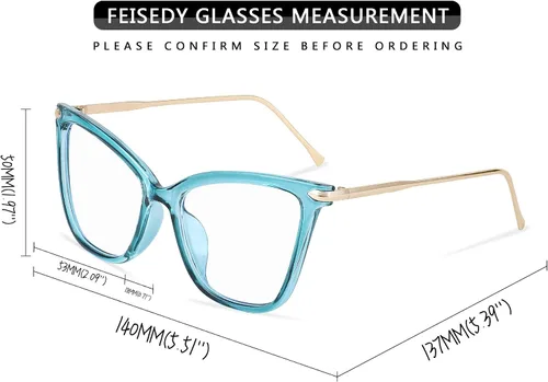 Vista 5 de FEISEDY Marco de gafas de ojo de gato de gran tamaño con lentes transparentes para mujer, B2460