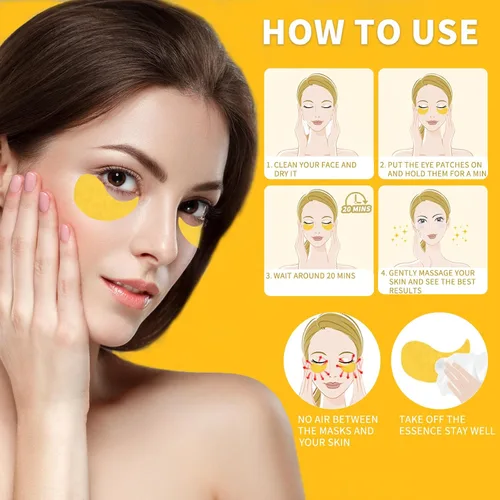 Vista 5 de Qyiywim Parches para debajo de los ojos 70 PCS, parches de oro de 24 quilates para tratamiento de ojos hinchados, máscaras debajo de los ojos