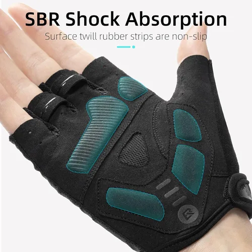 Vista 2 de ROCKBROS Guantes de bicicleta para hombres, guantes de ciclismo de medio dedo, guantes de ciclismo MTB, guantes de bicicleta de carretera