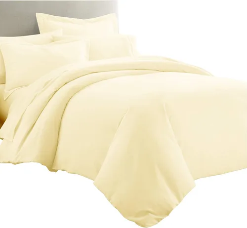 Vista 2 de Royal Tradition Juego de ropa de cama de viscosa de bambú sólido de 7 piezas, funda de edredón y fundas de almohada con sábanas, color beige