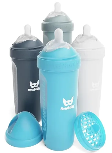 Vista 14 de Herobility Botellas Anti-Cólico Dobles para Bebé – 5 fl oz/140ml – Paquete de 4 – Multicolor – Blanco, Gris, Rosa, Rosa de Hawthorn
