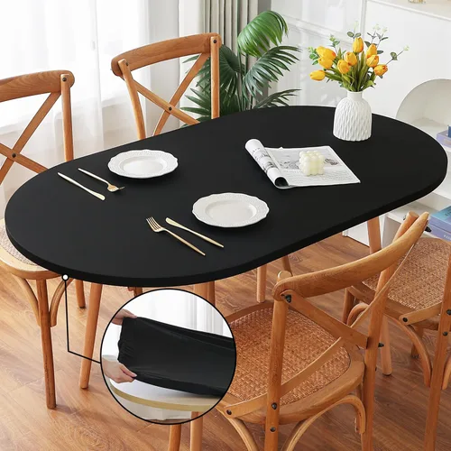 Vista 14 de Mantel redondo de elastano, suave y agradable a la piel, sin pelusas, funda de mesa de tela transpirable con banda elástica para comedor, reunión