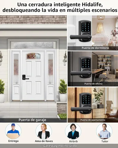 Vista 7 de Hidalife Cerradura de puerta inteligente con asa, cerradura digital de entrada sin llave con teclado para puertas delanteras, pantalla táctil