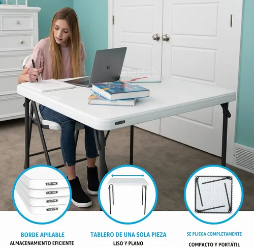 Vista 5 de LIFETIME 80783 Mesa Plegable Cuadrada de Grado Comercial de 37 Pulgadas para Cartas, Granito Blanco