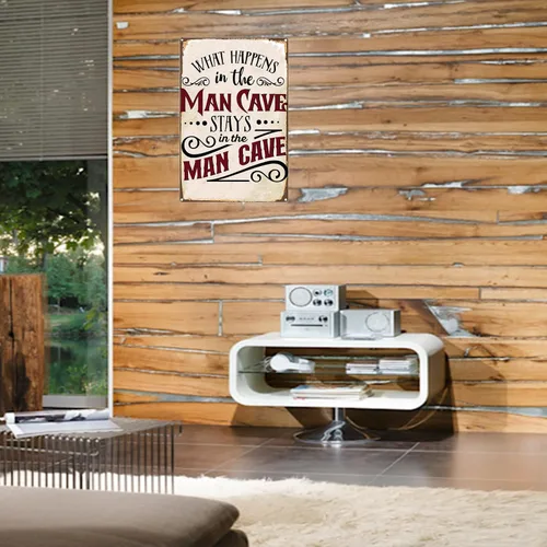 Vista 5 de Letrero divertido de la cueva del hombre, con texto en inglés «What Happens in The Man Cave Stays in The Man Cave Stays in The Man», letrero