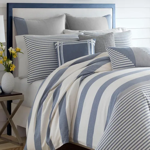 Vista 4 de Nautica Home Fairwater Collection 100% algodón inspirado en el Mediterráneo, funda de edredón a juego, juego de cama de 2 piezas, individual