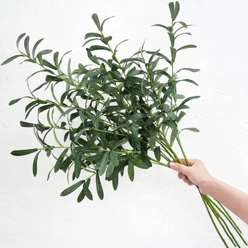 Vista 4 de FiveSeasonStuff Ramas de hoja de olivo artificial de 30.3 pulgadas, 6 tallos para jarrones Verde en ambos lados