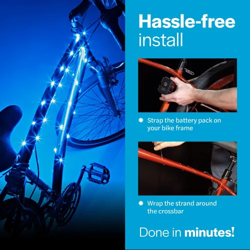 Vista 6 de Brightz CosmicBrightz - Cuerda de luz LED para marco de bicicleta, cuerda de 6.5 pies, funciona con pilas con interruptor de encendido/apagado, Azul
