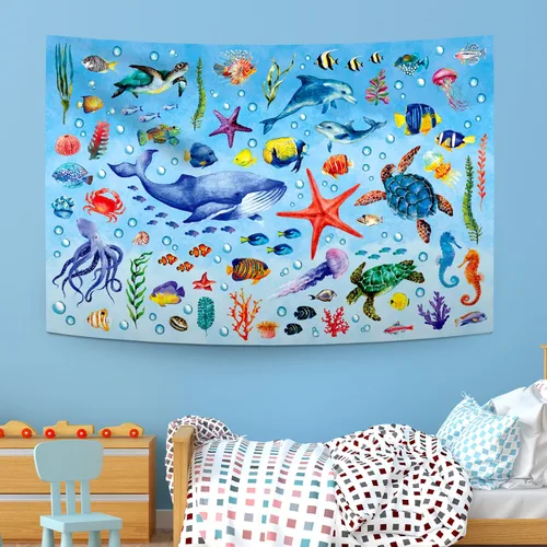 Vista 6 de DECOWALL TP-010 - Tapiz de animales marinos de 60 x 40 pulgadas (59.1 in x 39.4 in), póster para niños, aprendizaje educativo, para colgar