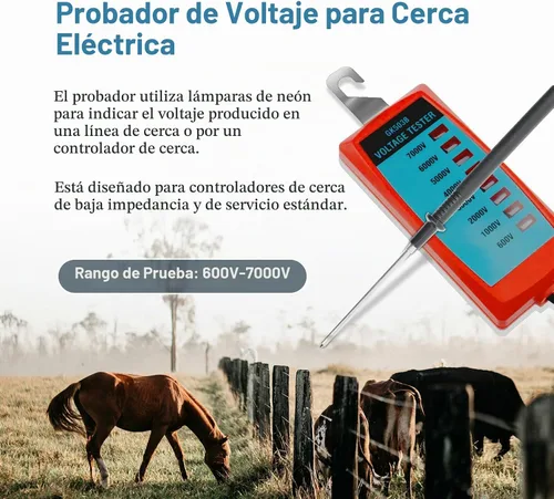 Vista 2 de ALLOSUN GK503B NEON Probador de voltaje de valla eléctrica Max 7 kV, rojo