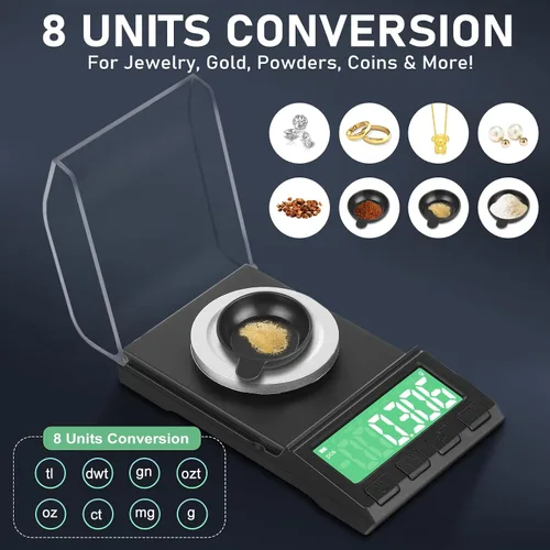 Vista 3 de Diyife - Báscula portátil de miligramos de 3.53 oz/0.00 oz, báscula recargable de gramos con 8 unidades, báscula de polvo de alta precisión