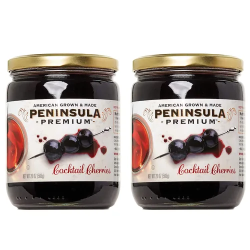 Vista 9 de Cerezas de cóctel Península Premium. Ganador de premios. Rojo borgoña intenso. Suave como la seda, rico jarabe. Lujoso sabor afrutado y agridulce.
