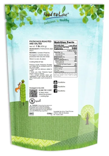 Vista 2 de Pistachos, asados y salados, 1 libra — Pistachos tostados en seco de California con sal marina, In Shell, Kosher, superalimento vegano, a granel